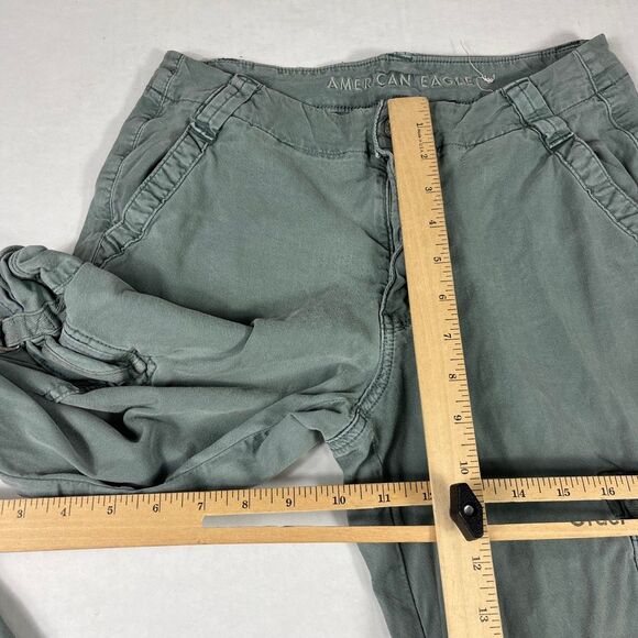 American Eagle Womens Super High Rise Cargo Pants Green Y2K Wide Leg Baggy 0 - Picture 6 of 15